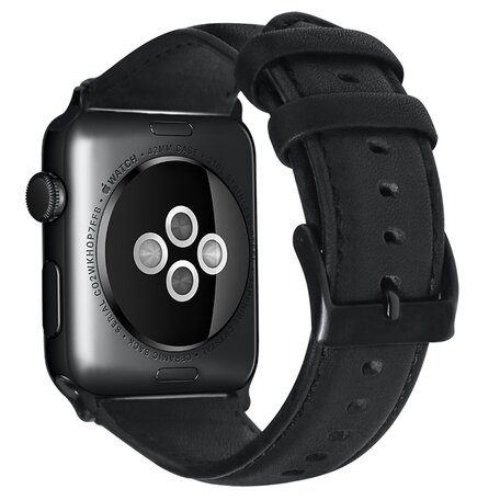 Luxe Echt Lederen bandje - Zwart - Geschikt voor Apple Watch 38mm / 40mm / 41mm