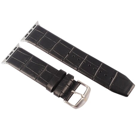 Kakapi crocodile leren bandje - Zwart - Geschikt voor Apple watch 38mm / 40mm / 41mm