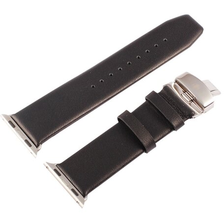 Kakapi leren bandje met vlindersluiting - Zwart - Geschikt voor Apple watch bandje 38mm / 40mm / 41mm