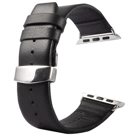 Kakapi leren bandje met vlindersluiting - Zwart - Geschikt voor Apple watch bandje 38mm / 40mm / 41mm
