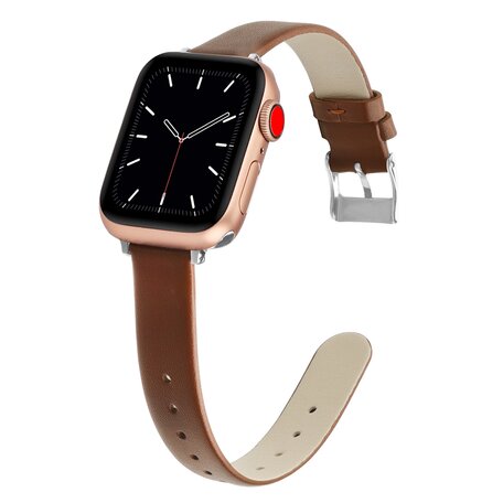 Leren Slim Fit bandje - Bruin - Geschikt voor Apple Watch 42mm / 44mm / 45mm / 49mm