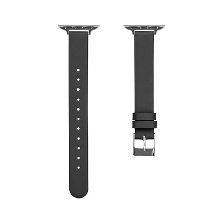 Leren Slim Fit bandje - Zwart - Geschikt voor Apple Watch 42mm / 44mm / 45mm / 49mm