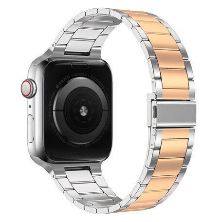 Stalen schakelband - Zilver met champagne goud - Geschikt voor Apple watch 42mm / 44mm / 45mm / 49mm