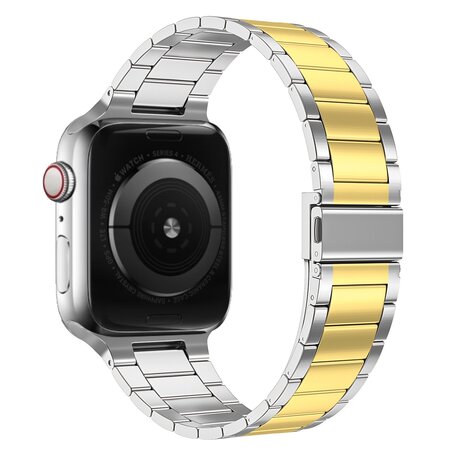 Stalen schakelband - Zilver met goud - Geschikt voor Apple watch 42mm / 44mm / 45mm / 49mm