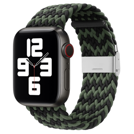 Braided bandje - Zwart / Groen - Geschikt voor Apple Watch 42mm / 44mm / 45mm / 49mm