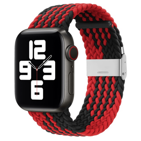 Braided bandje - Rood met zwart - Geschikt voor Apple Watch 42mm / 44mm / 45mm / 49mm