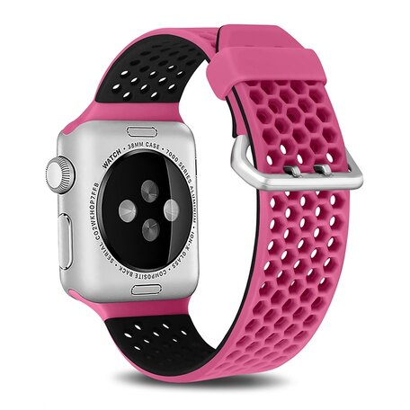 Bandje met gaatjes - 2 kleuren - Roze met zwart - Geschikt voor Apple Watch 42mm / 44mm / 45mm / 49mm