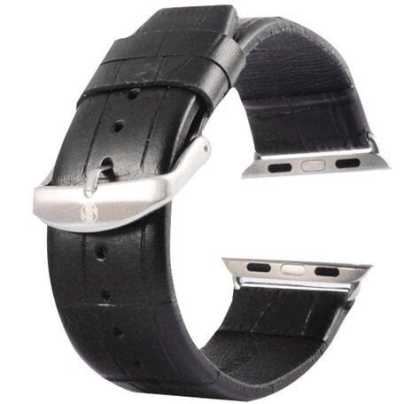 Kakapi crocodile leren bandje - Zwart - Geschikt voor Apple watch 42mm / 44mm / 45mm / 49mm