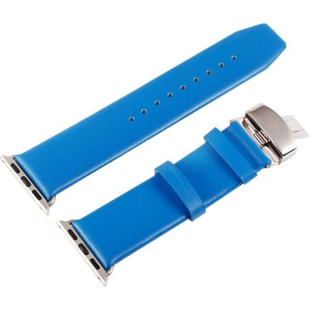 Kakapi leren bandje met vlindersluiting - Blauw - Geschikt voor Apple watch bandje 42mm / 44mm / 45mm / 49mm