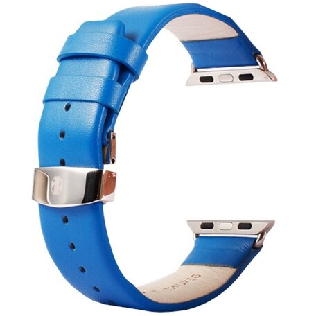 Kakapi leren bandje met vlindersluiting - Blauw - Geschikt voor Apple watch bandje 42mm / 44mm / 45mm / 49mm