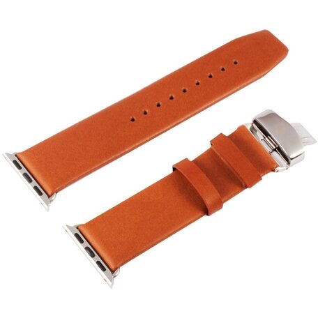 Kakapi leren bandje met vlindersluiting - Bruin - Geschikt voor Apple watch bandje 42mm / 44mm / 45mm / 49mm