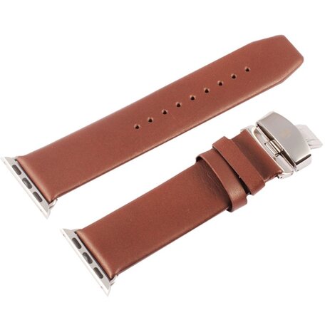 Kakapi leren bandje met vlindersluiting - Coffee - Geschikt voor Apple watch bandje 42mm / 44mm / 45mm / 49mm