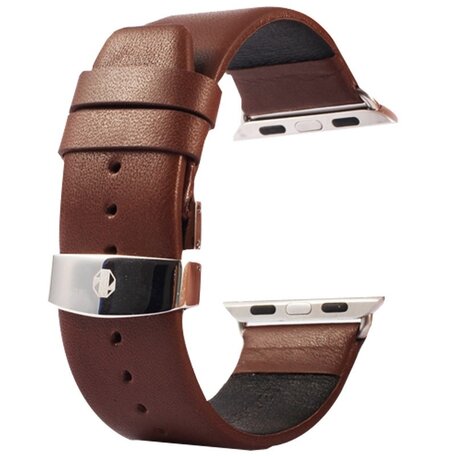 Kakapi leren bandje met vlindersluiting - Coffee - Geschikt voor Apple watch bandje 42mm / 44mm / 45mm / 49mm