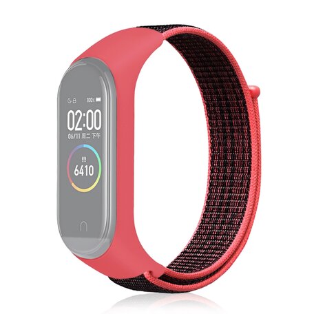 Nylon Geweven Bandje Xiaomi Mi Band 3 / 4 / 5 / 6 - Roze / Zwart