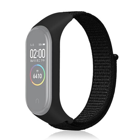Nylon Geweven Bandje Xiaomi Mi Band 3 / 4 / 5 / 6 - Zwart