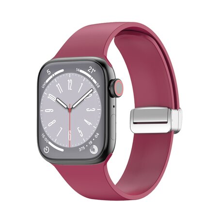 Siliconen bandje - Folding Buckle - Wijnrood - Geschikt voor Apple Watch 38mm / 40mm / 41mm