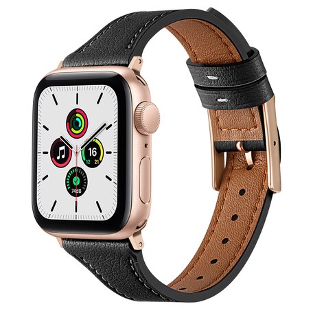 Leren bandje - Zwart - Geschikt voor Apple Watch 38mm / 40mm / 41mm