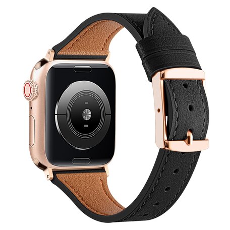 Leren bandje - Zwart - Geschikt voor Apple Watch 38mm / 40mm / 41mm