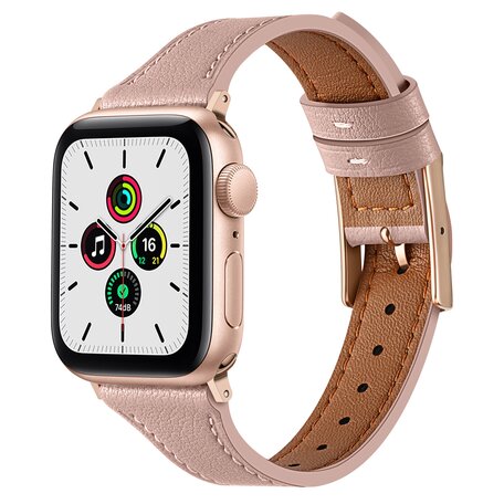 Leren bandje - Lichtroze - Geschikt voor Apple Watch 38mm / 40mm / 41mm