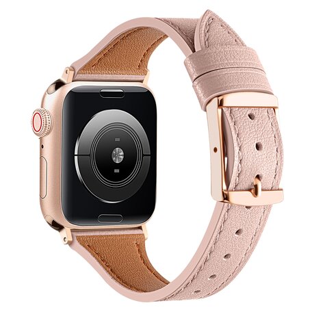 Leren bandje - Lichtroze - Geschikt voor Apple Watch 38mm / 40mm / 41mm