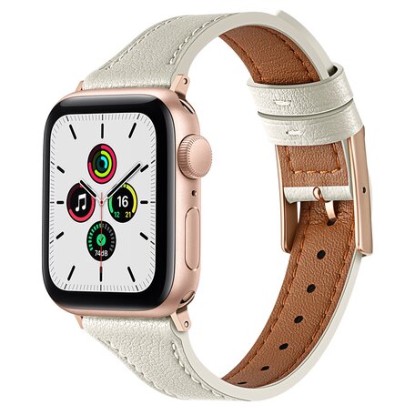 Leren bandje - Room wit - Geschikt voor Apple Watch 38mm / 40mm / 41mm