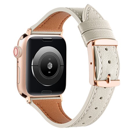 Leren bandje - Room wit - Geschikt voor Apple Watch 38mm / 40mm / 41mm