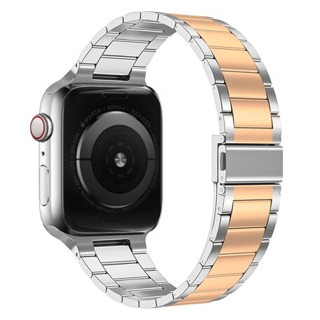 Stalen schakelband - Zilver met champagne goud - Geschikt voor Apple watch 38mm / 40mm / 41mm