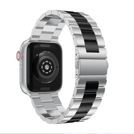 Stalen schakelband - Zilver met zwart - Geschikt voor Apple watch 38mm / 40mm / 41mm