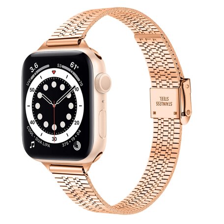 Stainless steel slim fit bandje - Champagne goud - Geschikt voor Apple Watch 38mm / 40mm / 41mm