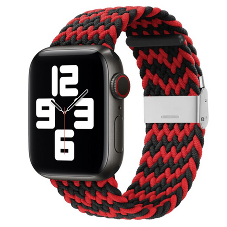 Braided nylon bandje - Zwart / Rood - Geschikt voor Apple Watch 38mm / 40mm / 41mm