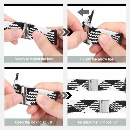 Braided nylon bandje - Zwart met wit - Geschikt voor Apple Watch 38mm / 40mm / 41mm