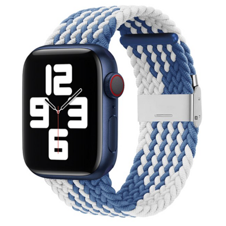 Braided nylon bandje - Blauw met wit - Geschikt voor Apple Watch 38mm / 40mm / 41mm