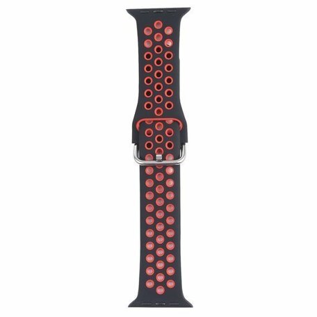 Siliconen sportband met gesp - Zwart + Rood - Geschikt voor Apple Watch 38mm / 40mm / 41mm