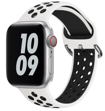 Siliconen sportband met gesp - Wit + Zwart - Geschikt voor Apple Watch 38mm / 40mm / 41mm