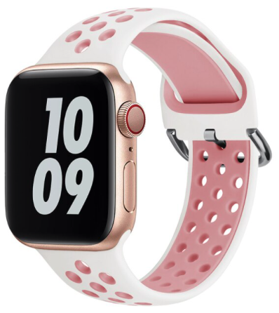 Siliconen sportband met gesp - Wit + Roze - Geschikt voor Apple Watch 38mm / 40mm / 41mm