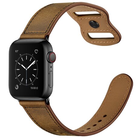 Leren bandje dubbele lus - Gemeleerd bruin - Geschikt voor Apple Watch 38mm / 40mm / 41mm