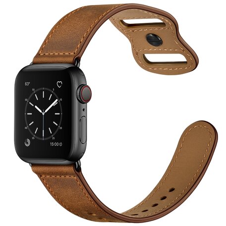 Leren bandje dubbele lus - Donkerbruin - Geschikt voor Apple Watch 38mm / 40mm / 41mm