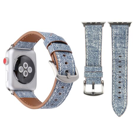 Denim Pattern Echt Leren bandje - Licht blauw - Geschikt voor Apple Watch 38mm / 40mm / 41mm