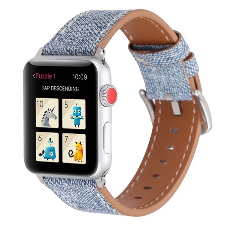 Denim Pattern Echt Leren bandje - Licht blauw - Geschikt voor Apple Watch 38mm / 40mm / 41mm