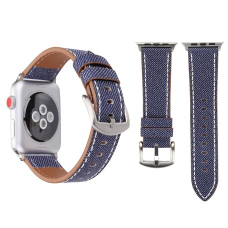 Denim Pattern Echt Leren bandje - Donker blauw - Geschikt voor Apple Watch 38mm / 40mm / 41mm