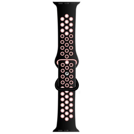 Sportbandje met extra lus - Zwart + Roze - Geschikt voor Apple Watch 38mm / 40mm / 41mm