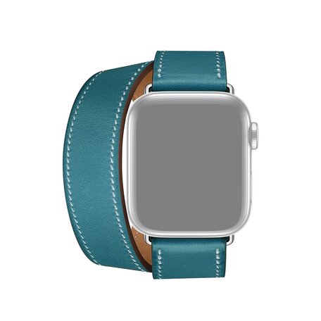 Double Leather Loop bandje - Blauw - Geschikt voor Apple watch 38mm / 40mm / 41mm