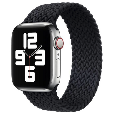 Braided Solo Loop nylon bandje - Maat: L - Zwart - Geschikt voor Apple Watch 38mm / 40mm / 41mm