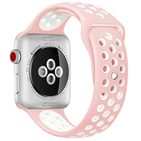 Sportbandje - Maat: S/M - Roze + Wit - Geschikt voor Apple Watch 38mm / 40mm / 41mm