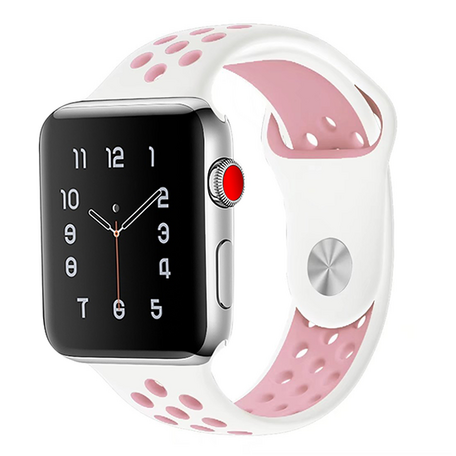 Sportbandje - Maat: S/M - Wit + Roze - Geschikt voor Apple Watch 38mm / 40mm / 41mm