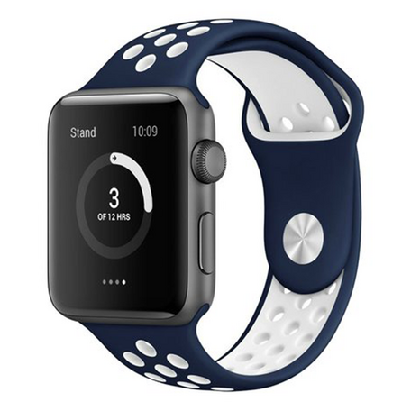 Sportbandje - Maat: S/M - Blauw + Wit - Geschikt voor Apple Watch 38mm / 40mm / 41mm