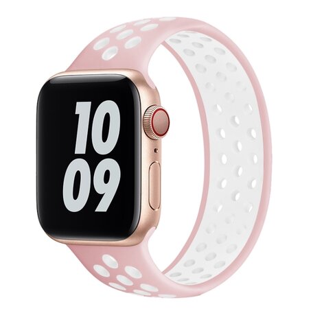 Solo Loop Sportbandje - Maat: L - Roze + Wit - Geschikt voor Apple Watch 38mm / 40mm / 41mm