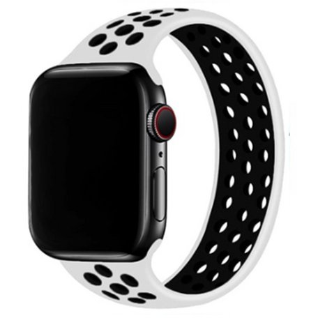 Solo Loop Sportbandje - Maat: L - Wit + Zwart - Geschikt voor Apple Watch 38mm / 40mm / 41mm