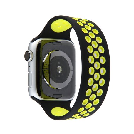 Solo Loop Sportbandje - Maat: M - Zwart + Geel - Geschikt voor Apple Watch 38mm / 40mm / 41mm