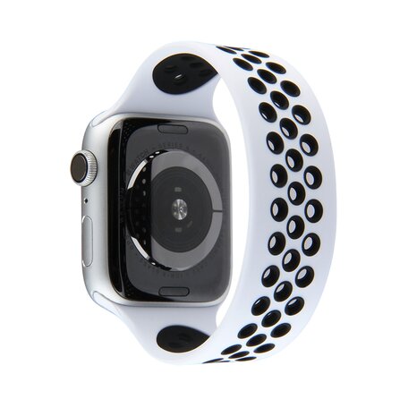 Solo Loop Sportbandje - Maat: M - Wit + Zwart - Geschikt voor Apple Watch 38mm / 40mm / 41mm